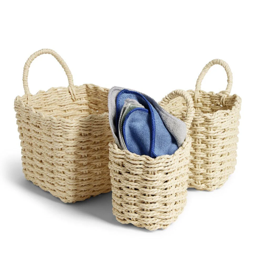Lot de 3 panières tressées rangement salle de bain