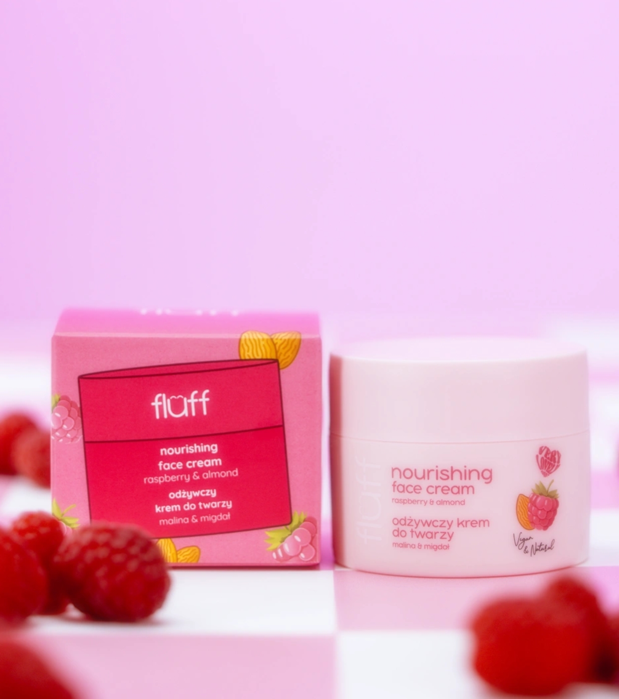 Fluff - Creme facial hidratante - Framboesa e amêndoa