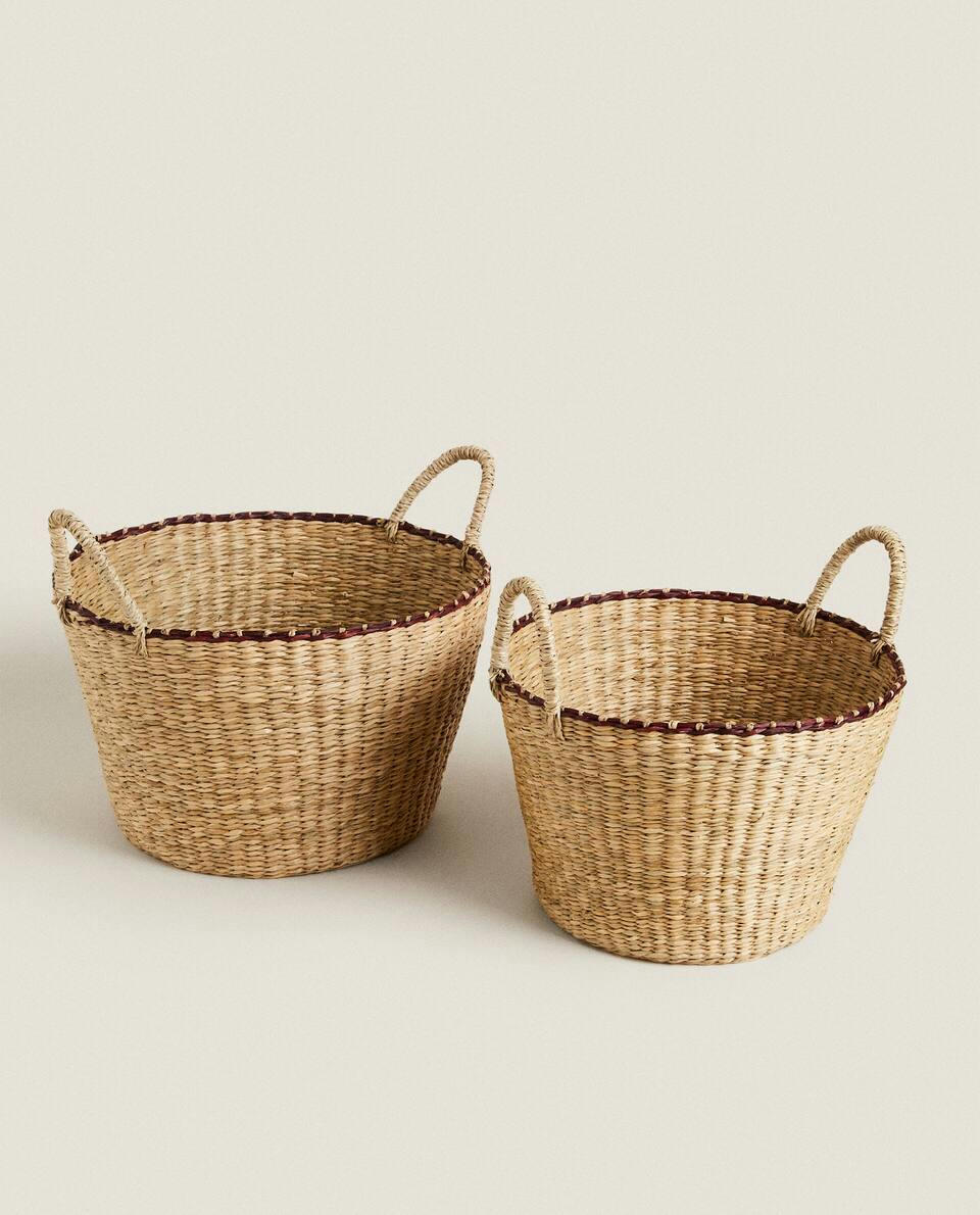 CESTO TRANÇADO COM ALÇAS