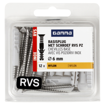 GAMMA Basisplug 6x30mm+uni 4x45 RVS 12ST