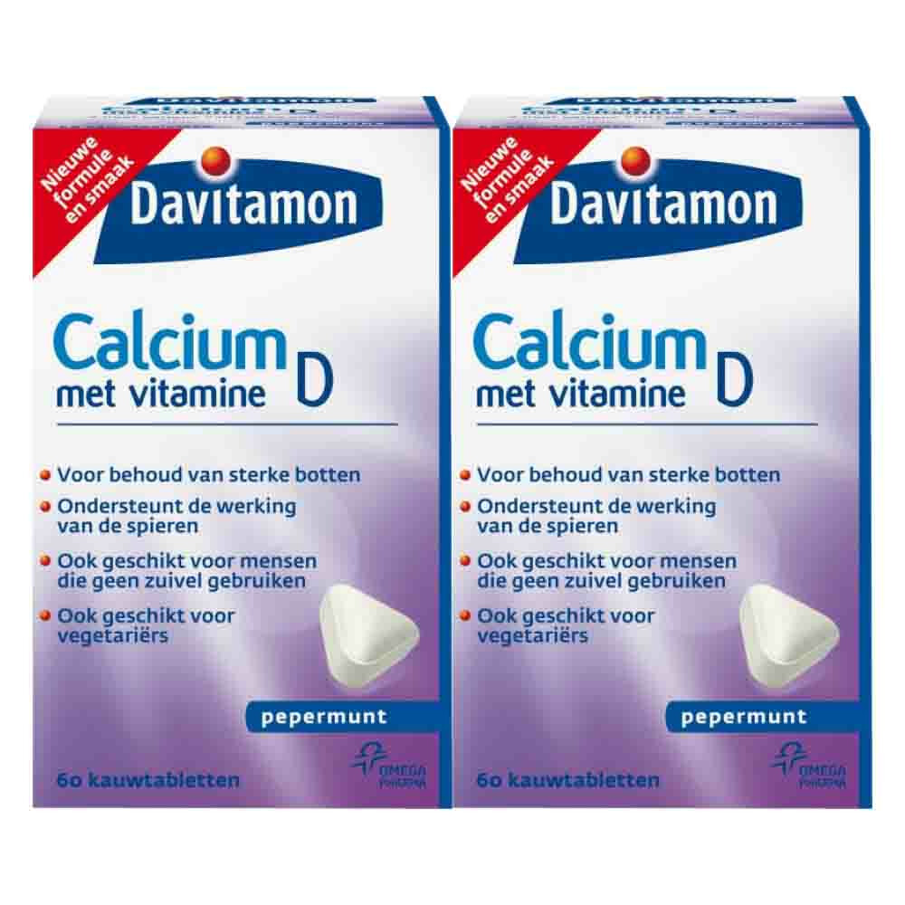 2x Davitamon Calcium Vitamine D3 Pepermunt60 kauwtabletten
