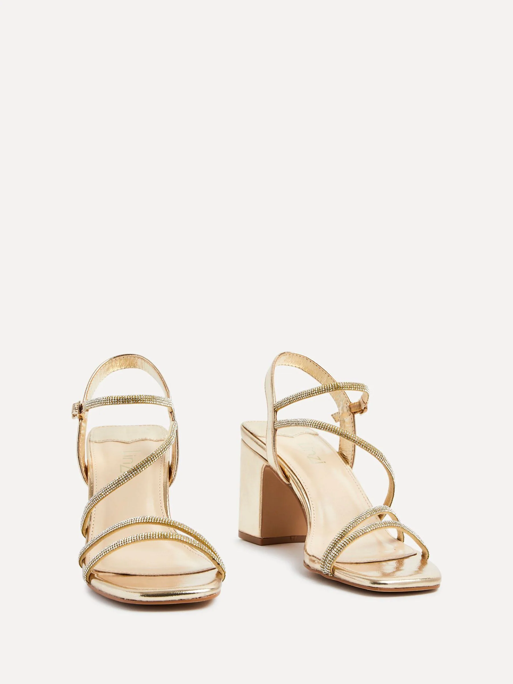 Goud - Linzi Kira sandalen met bandjes met stras en blokhak