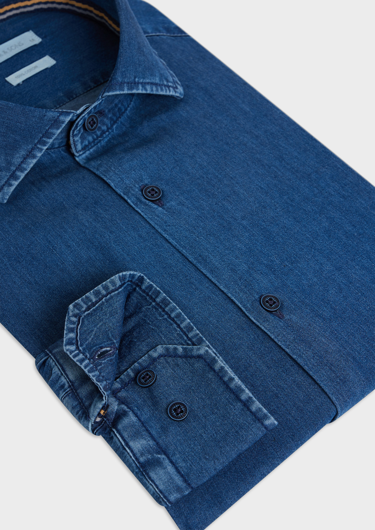 Chemise sport Slim en coton denim uni bleu indigo
