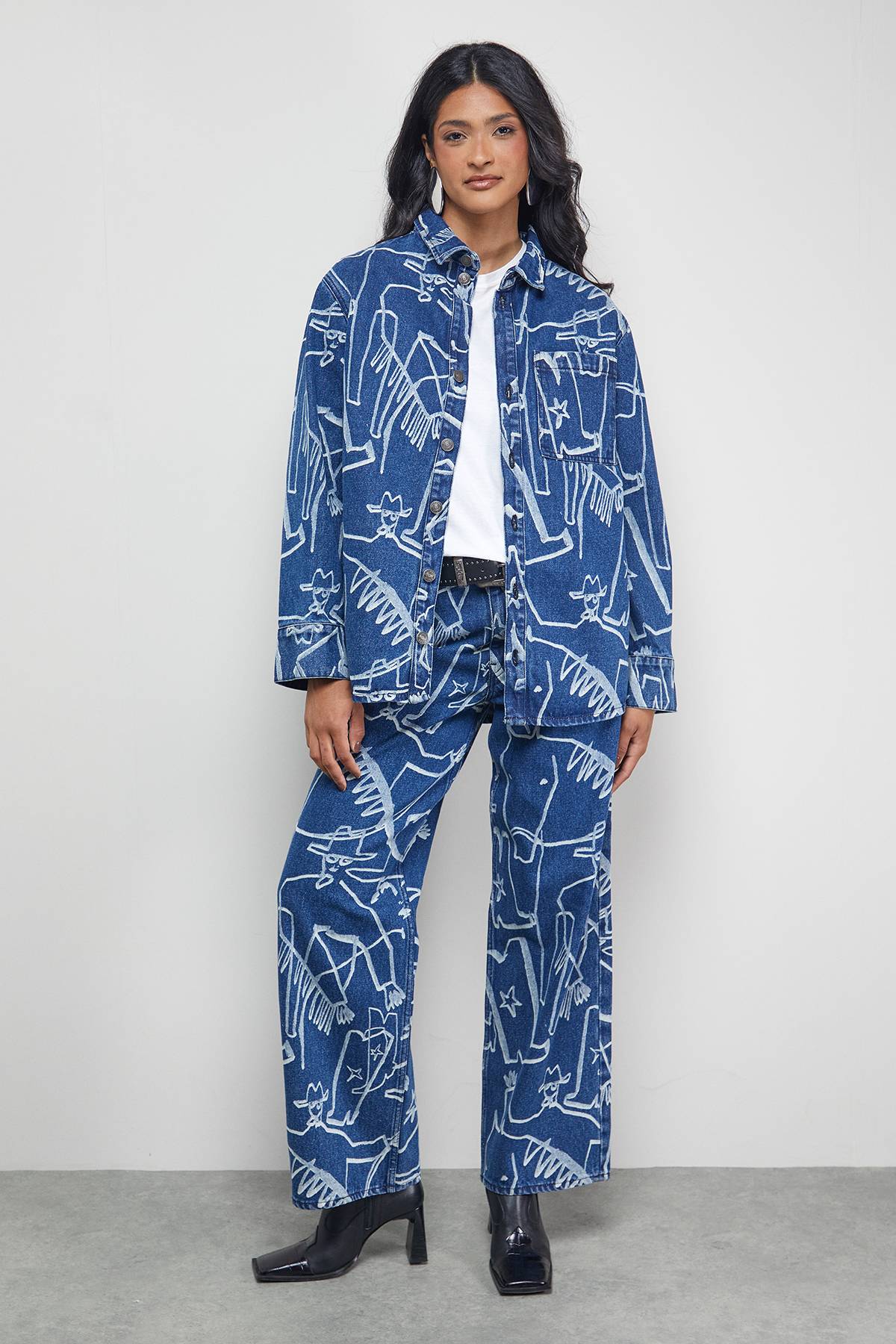Warehouse Ensemble coordonné Jean Denim Tony à jambes larges imprimé