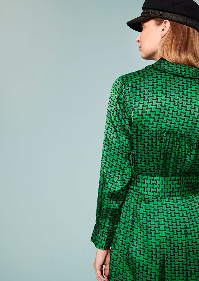 Robe Rachelevert émeraude imprimée monogramme