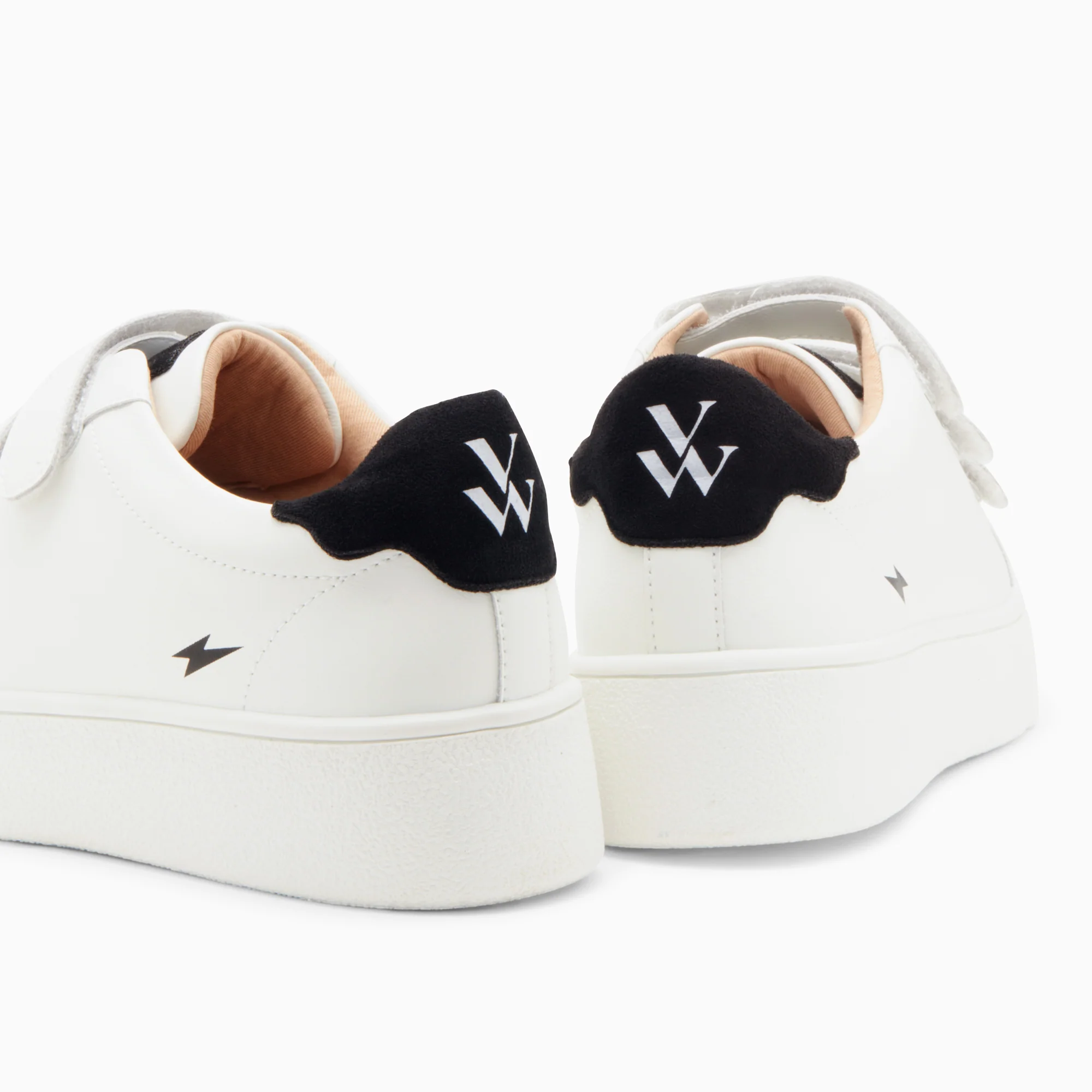Sneakers-Baskets mini éclair Solange blanc et noir à scratchs