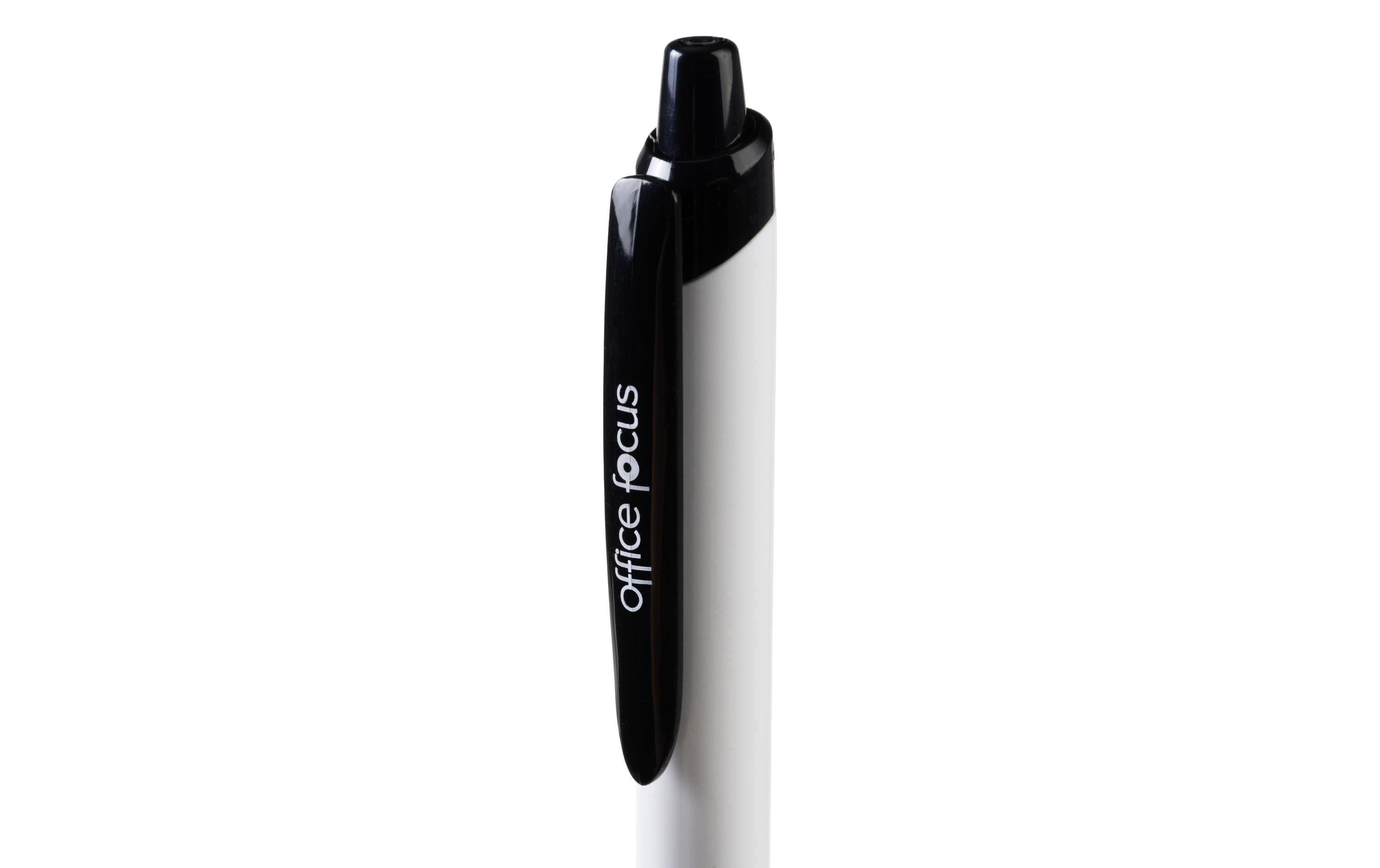 Kugelschreiber Office Focus 1 mm Mine, Schwarz, 12 StückDruckkugelschreiber mit Clip und weichem Griff