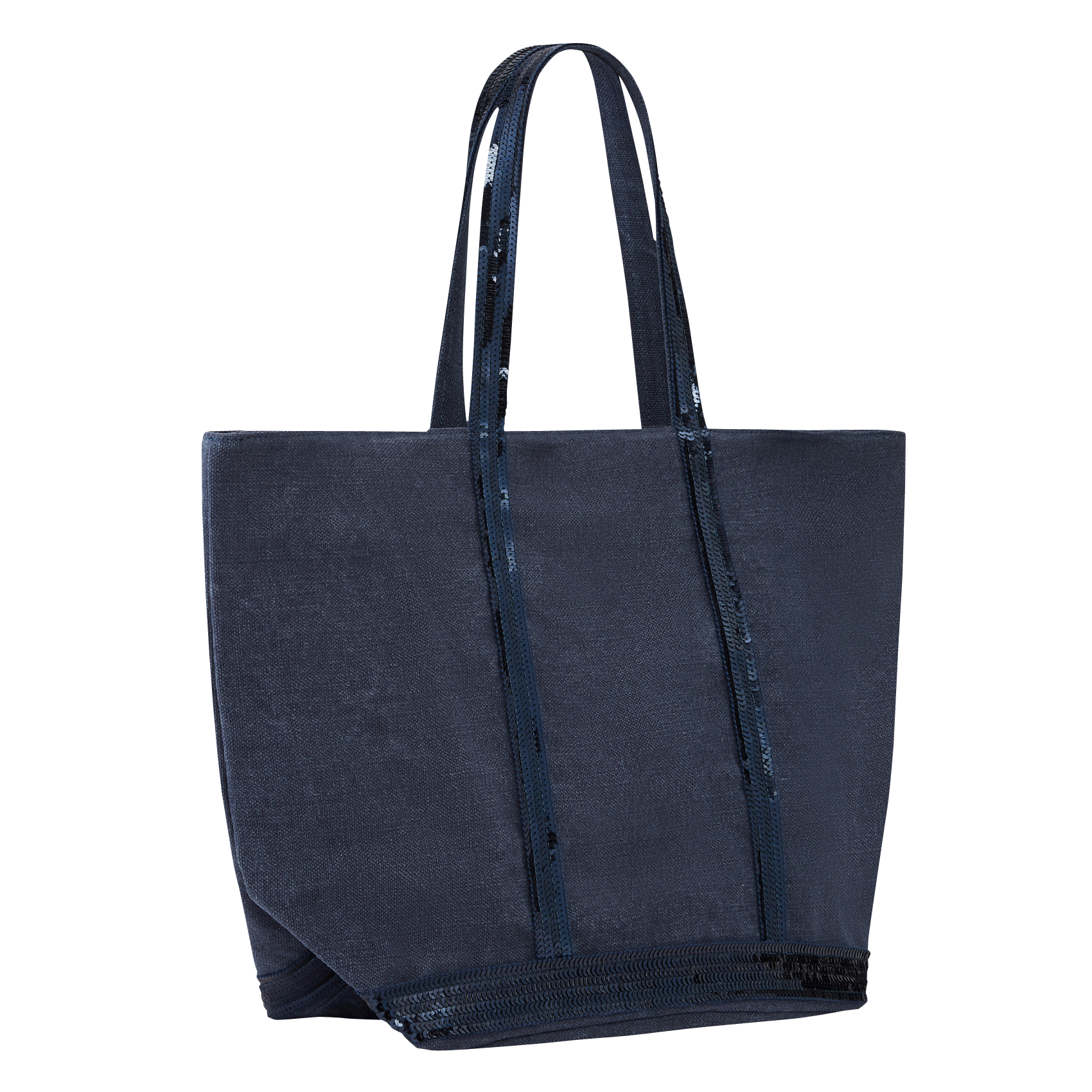 Cabas L brodé avec sequins en lin | Bleu
