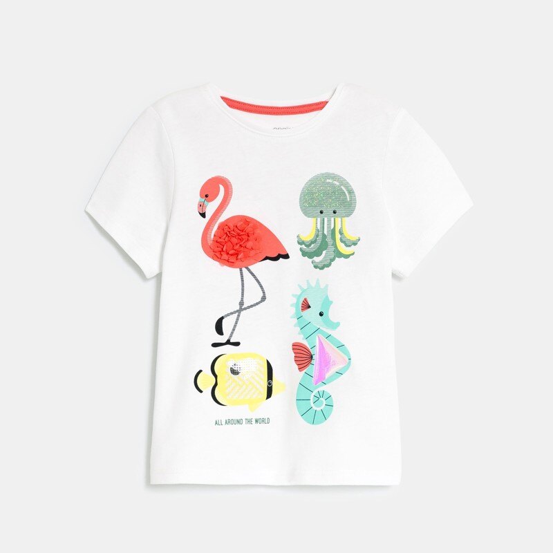 T-shirt sensoriel animaux blanc bébé fille Blanc