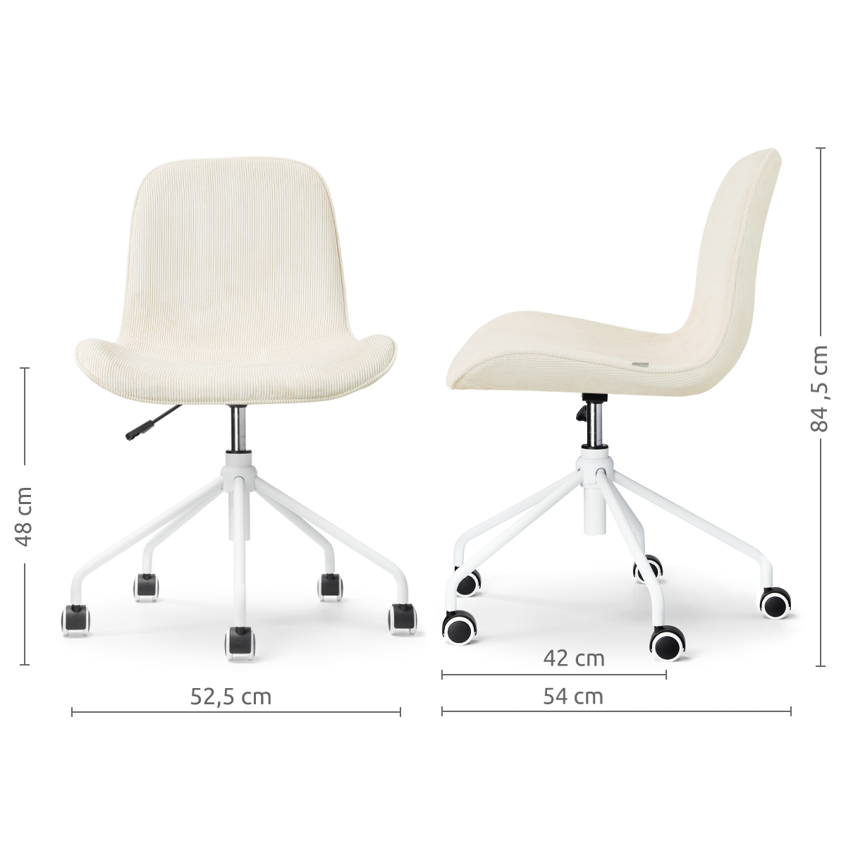 Bureaustoel Nout-Fé wit onderstel rib beige