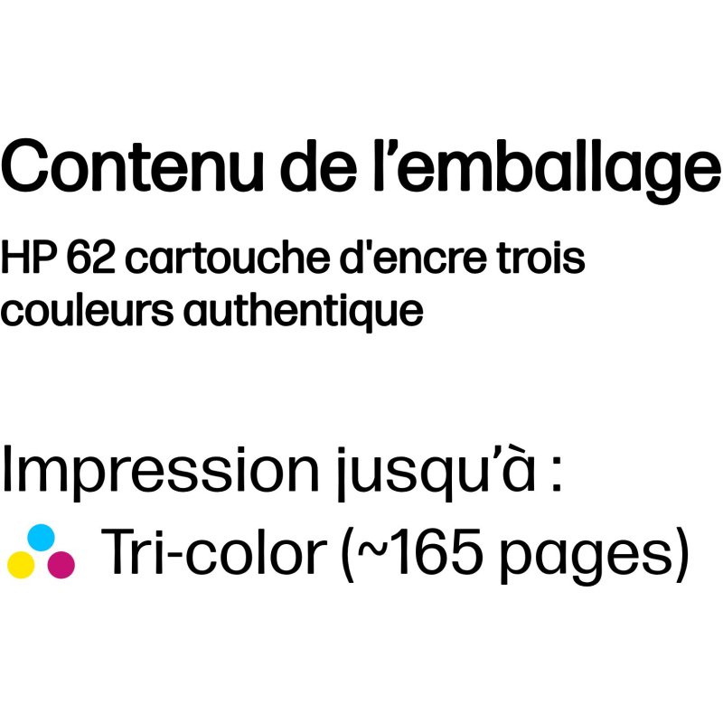 HP 62 cartouche d'encre trois couleurs authentique