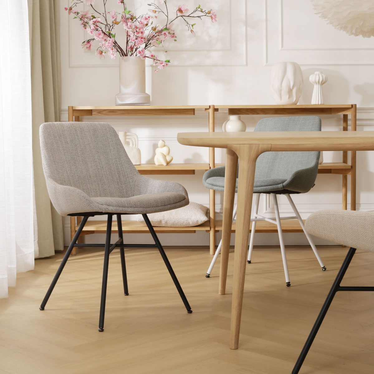 Eetkamerstoel Noa-Isa grijs beige gemêleerd - wit onderstel