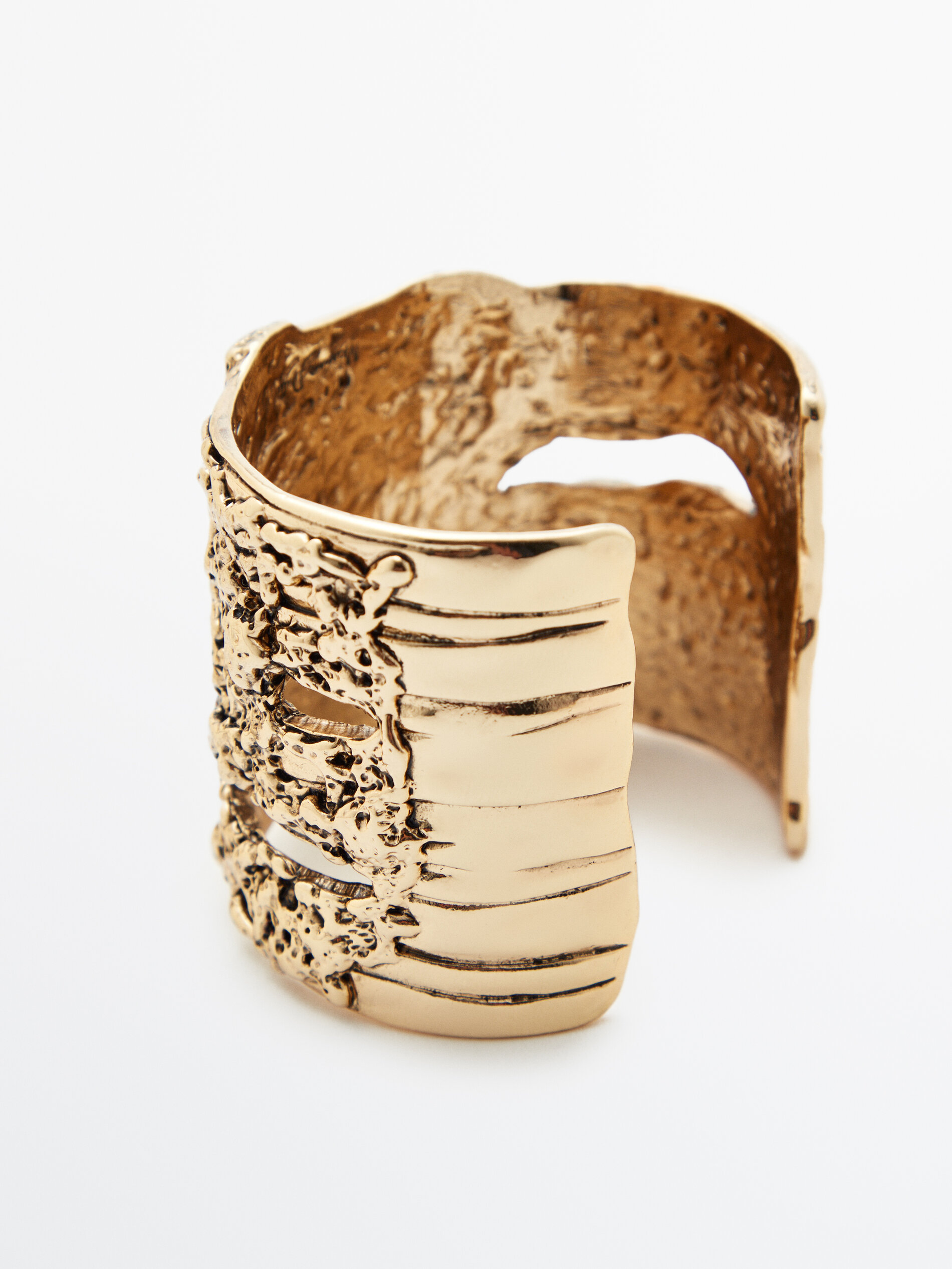 Pulseira rígida com textura banhada a ouro - OURO