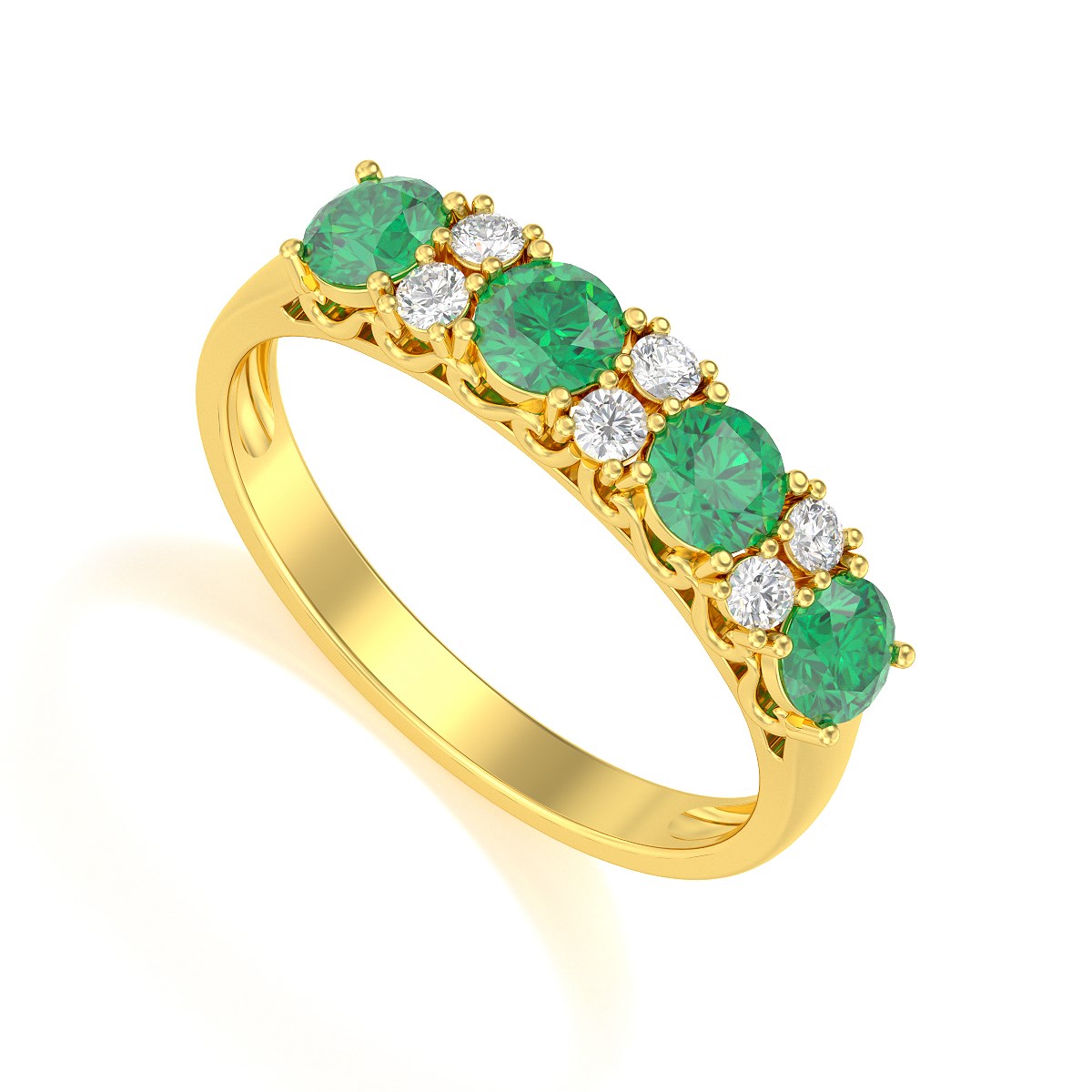 Bague ADEN Or 585 Jaune Emeraude et diamants 2.650grs