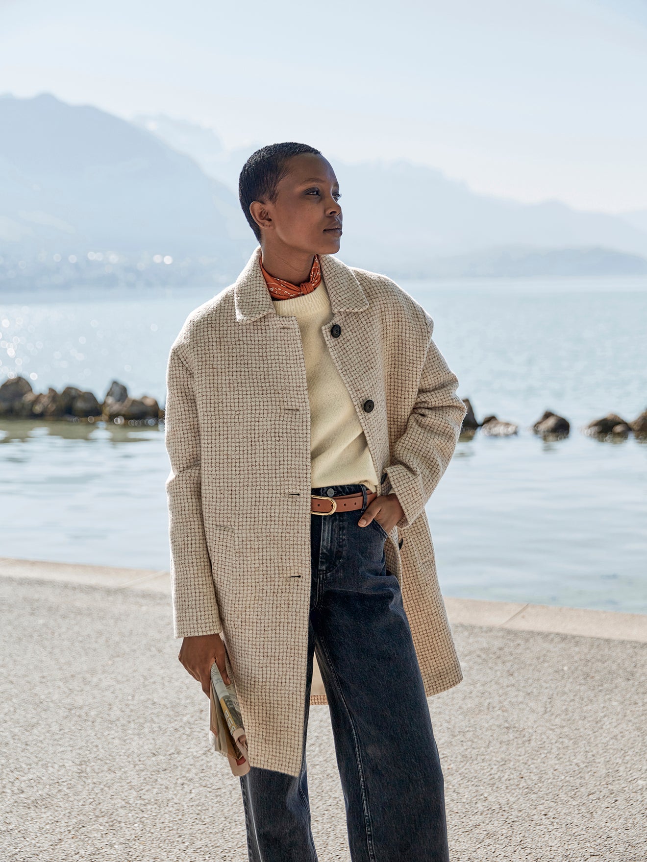 Manteau court lainage carreaux femme