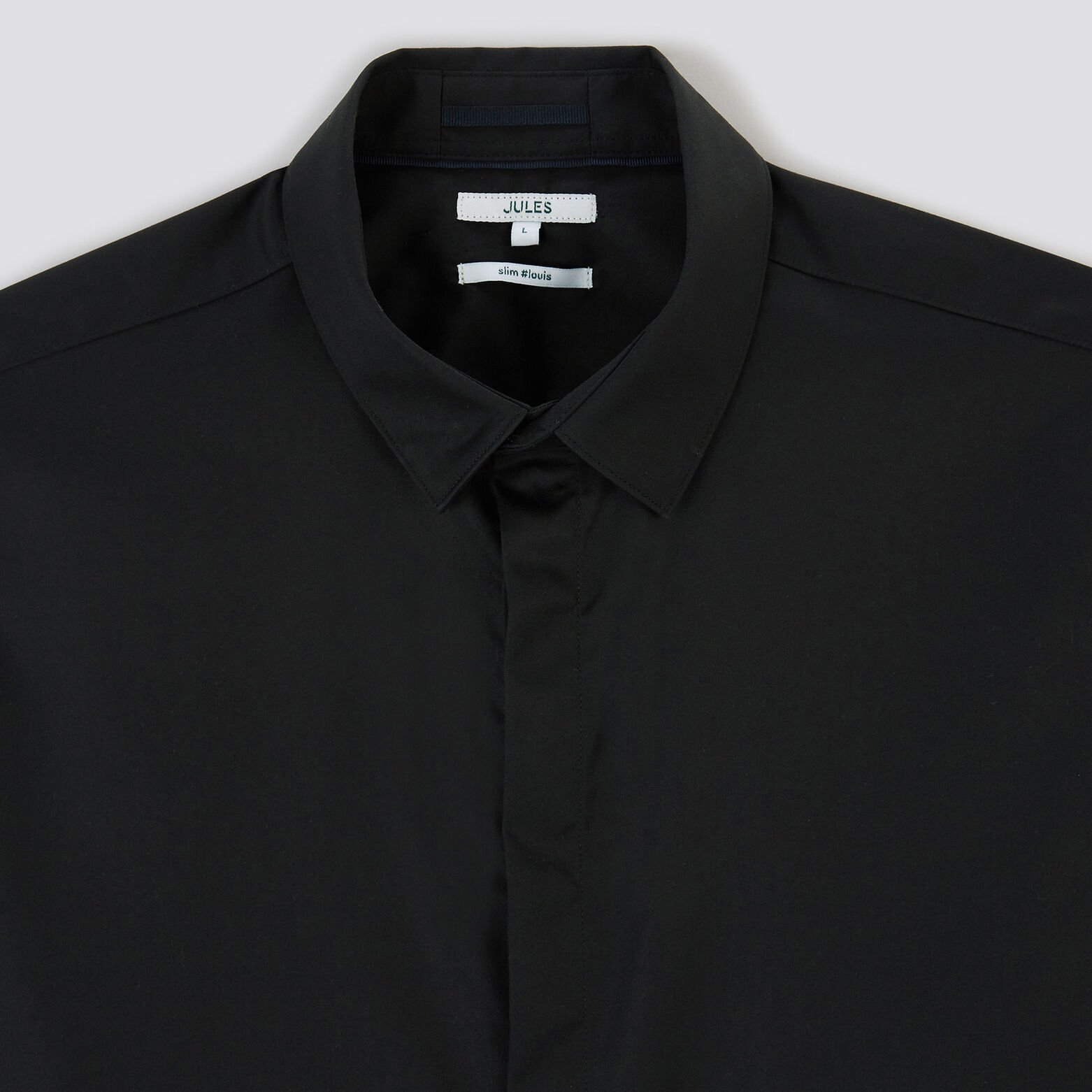 Chemise slim unie coton biologique satin Noir
