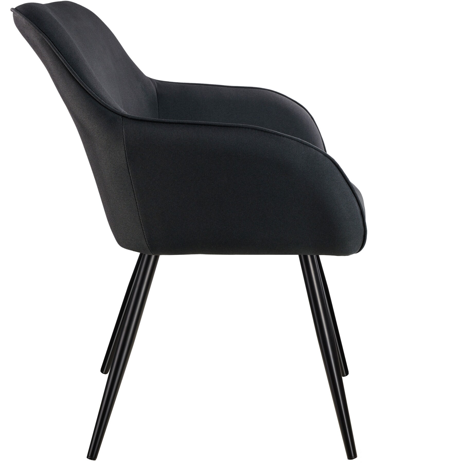 tectake® 4er Set Esszimmerstuhl, gepolstert, in Leinenoptik, schwarze Stahlbeine, 58 x 62 x 82 cm