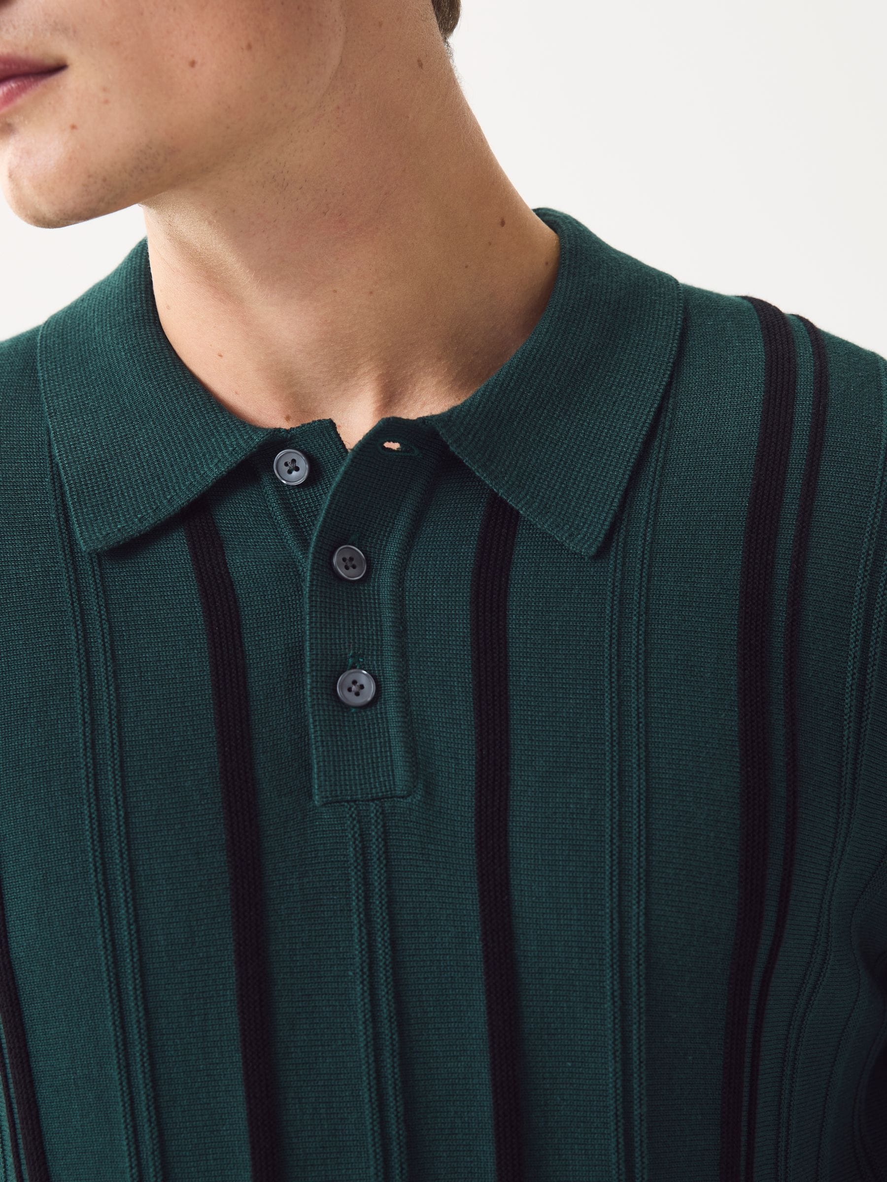 Groen - Regular-fit poloshirt met lange mouwen, streepdessin en hoog katoengehalte