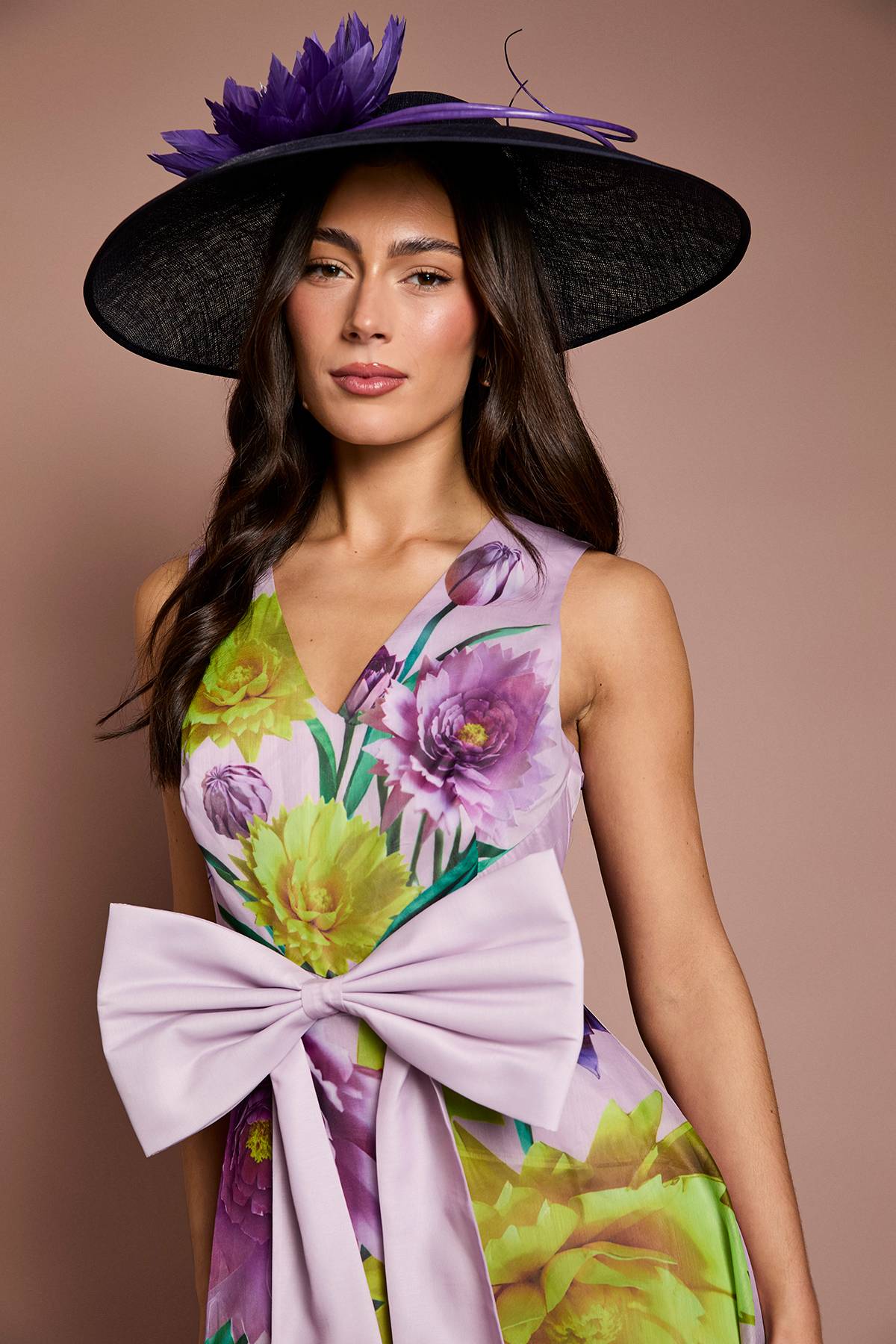 Coast Robe Midi Florale Lisa À Nœud Frontal Beige