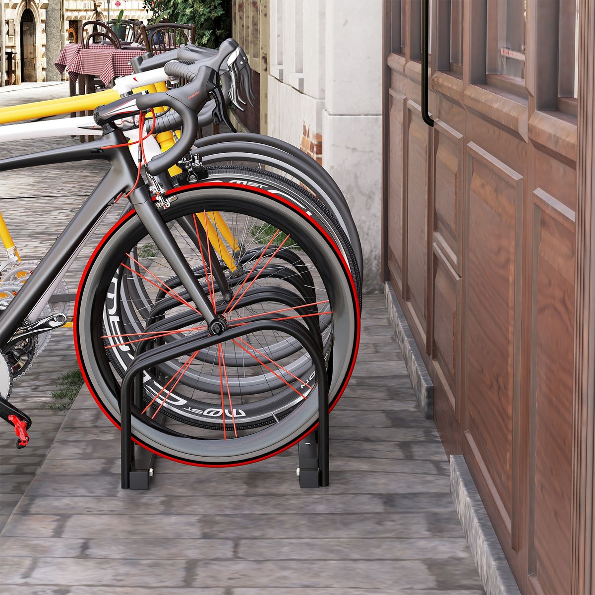 HOMCOM Fietsendrager, Weerbestendig, Duurzaam, Geschikt voor maximaal 4 fietsen, 110 x 33 x 27 cm, Staal, Zwart
