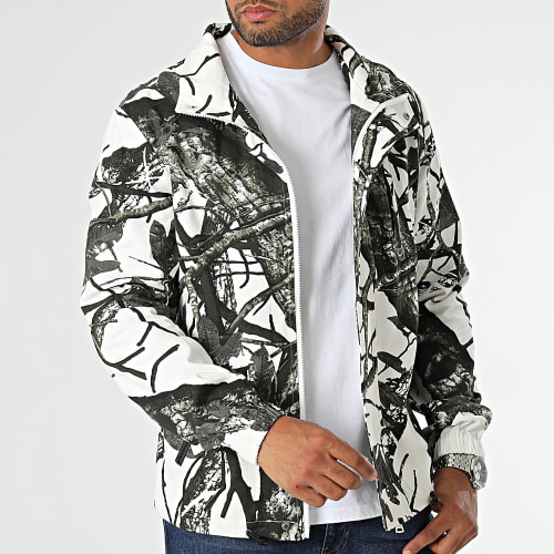 Veste Zippée Blanc Vert Kaki Camouflage
