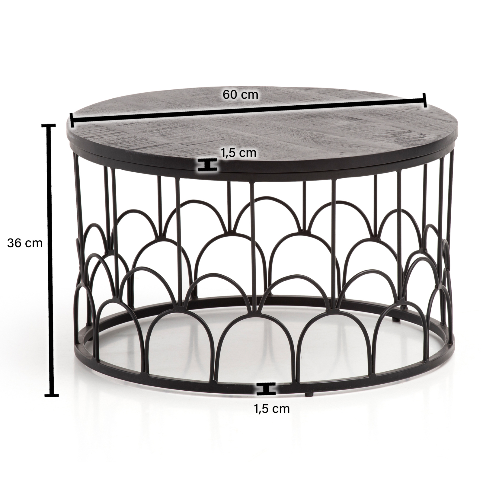Couchtisch - schwarz - Massivholz - Eisen - 60 cm