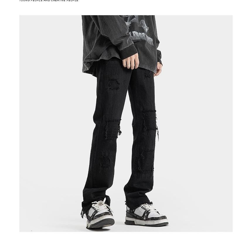 Koiyua - Mid Rise Distressed Flared Jeans