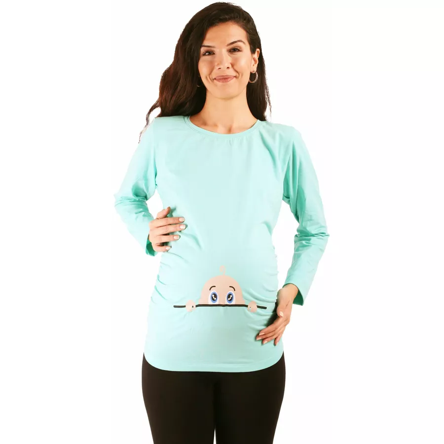 M.M.C. Umstandslangarmshirt Neugieriges Baby mit Motiv Mint