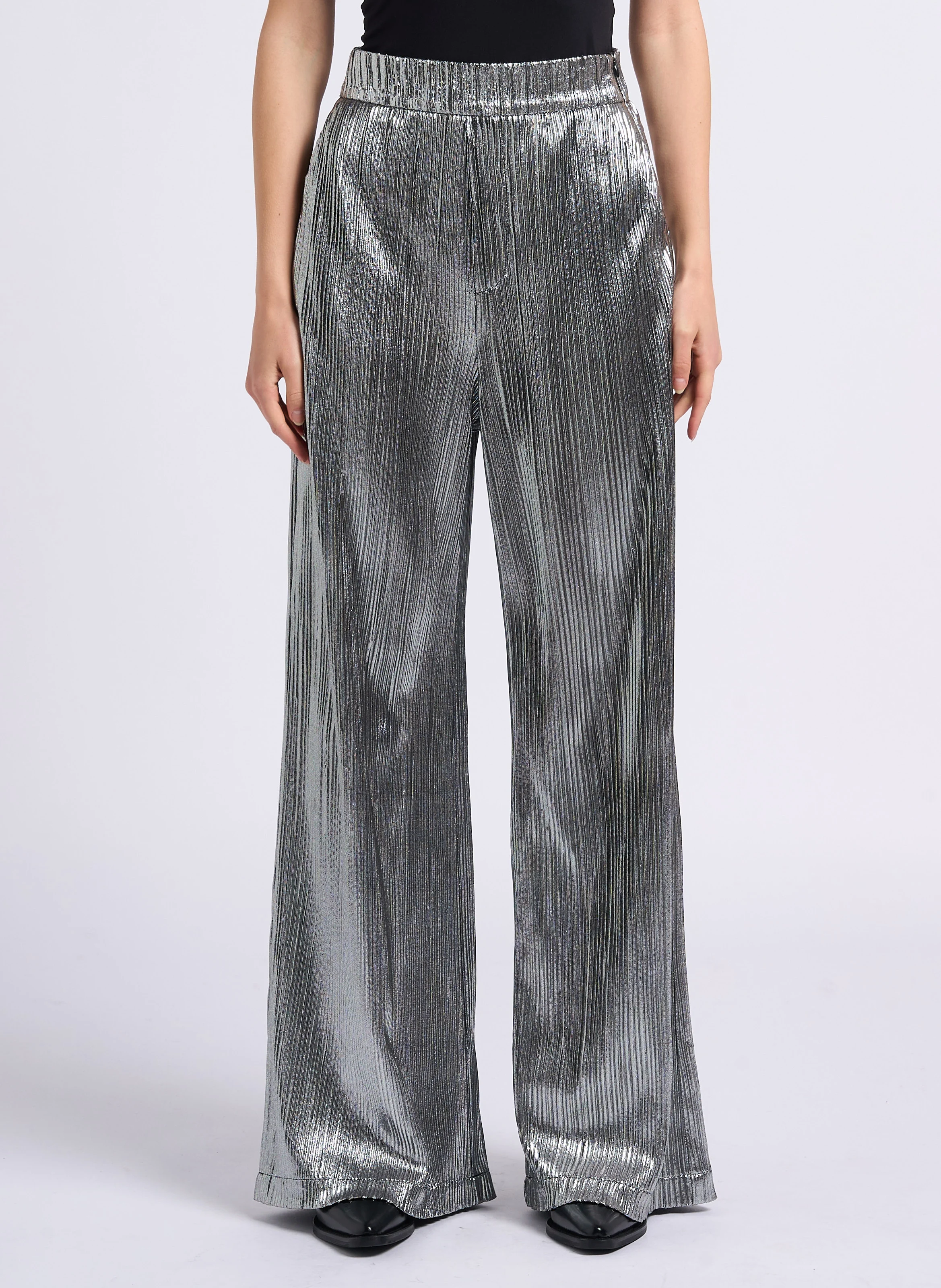 JILL - Pantalon large taille haute plissé | Gris