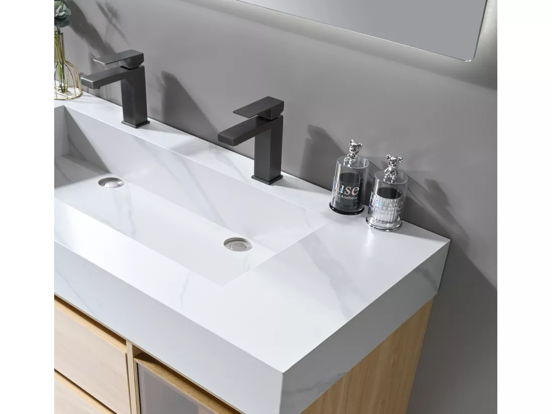 LuxuryBain- Robinet, mitigeur de lavabo pour salle de bain carré (Gris brossé)