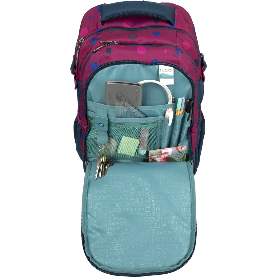 neoxx Active Pro Schulrucksack aus recycelten PET-Flaschen, lila blau