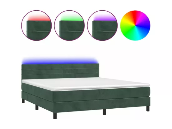 Sommier tapissier matelas et LED Vert foncé 160x200 cm Velours