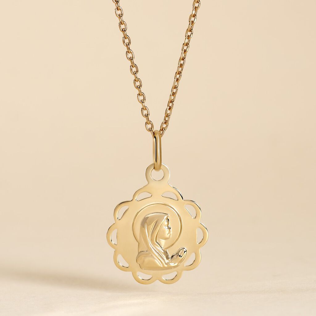 Pendentif Vierge Rond Dentelle Or Jaune