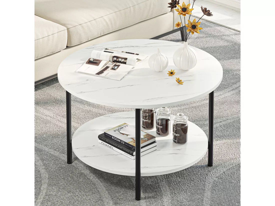 YITAHOME - Table Basse à 2 étages - Ronde - en Bois - 80 x 80 x 50 cm - Table avec Espace de Rangement - pour Canapé