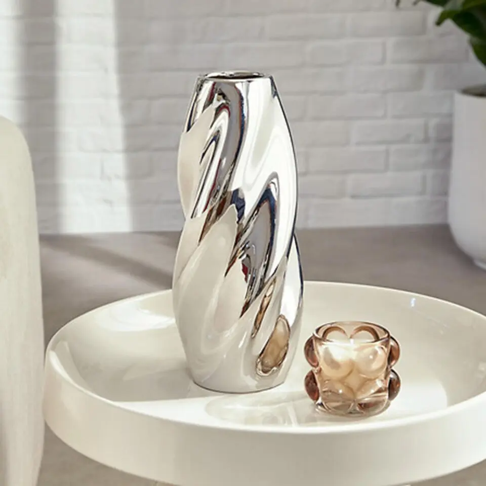 Atmosphera Bloemenvaas Silver Sky - zilver - keramiek - H28 cm