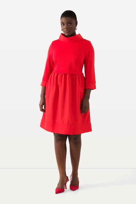 Kleid, Lagenlook, A-Linie, Stehkragen, 3/4-Arm