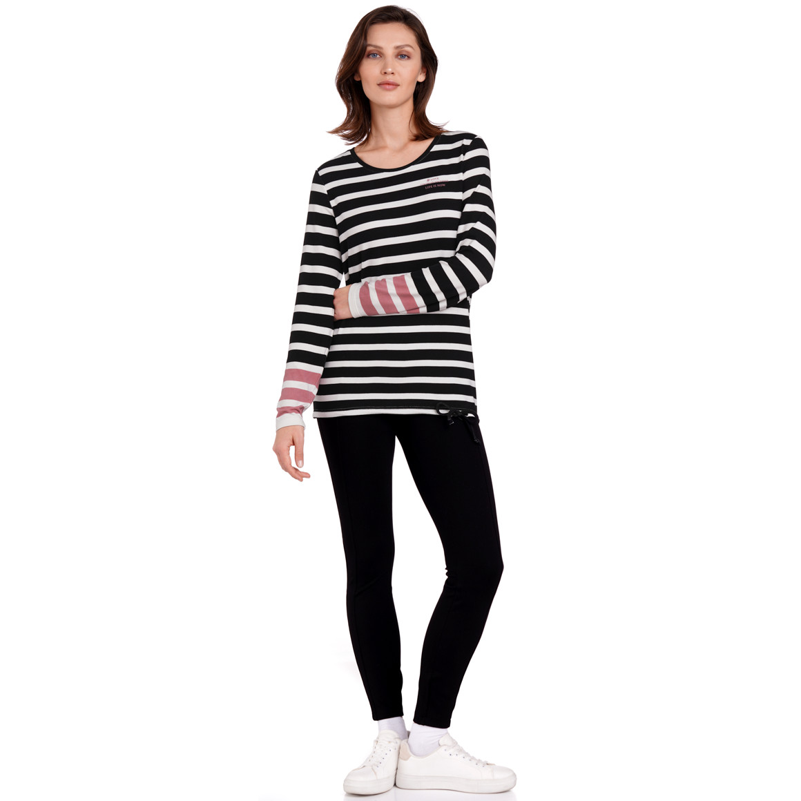 Gina Benotti Damen Langarmshirt mit Tunnelzug schwarz / weiss