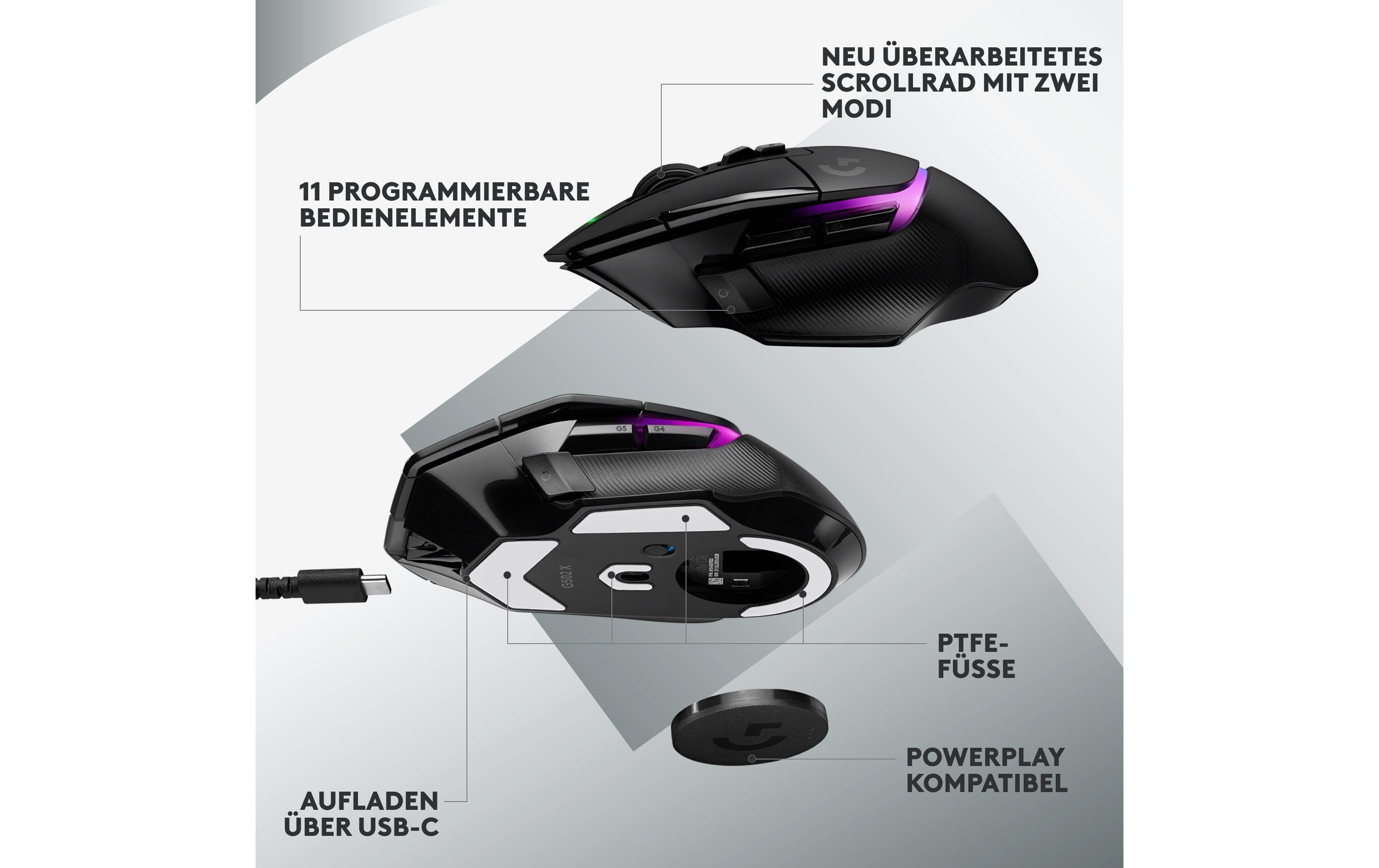 Gaming-Maus G502 X Plus Schwarz<br>Kabellose Lightspeed Gaming-Maus mit «Lightsync»-RGB-Beleuchtung
