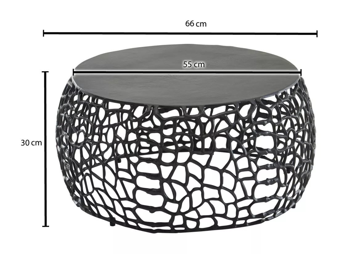 Table basse de salon aluminium Noir 66x66x30 cm ronde métal