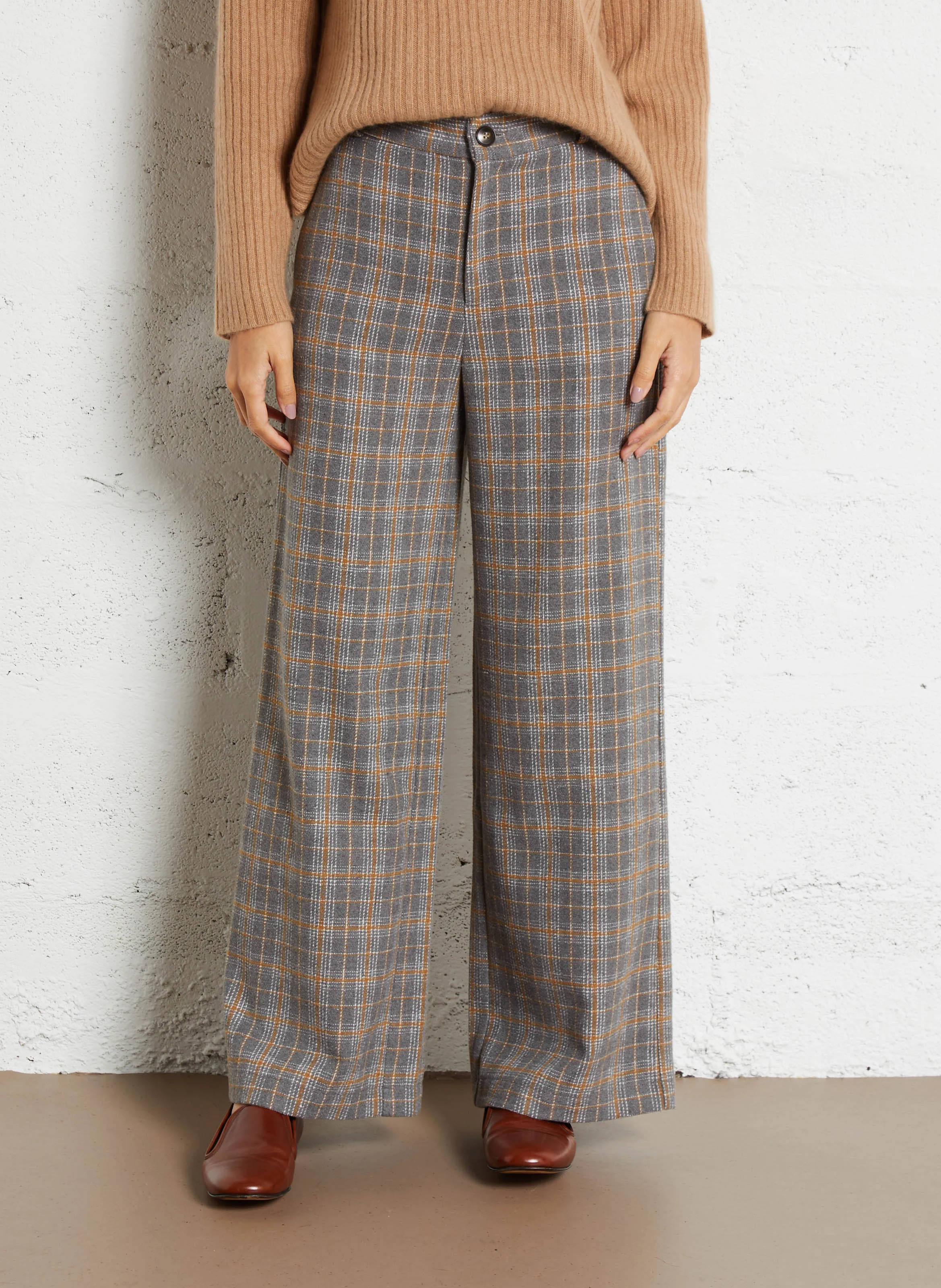 Pantalon droit à carreaux | Gris