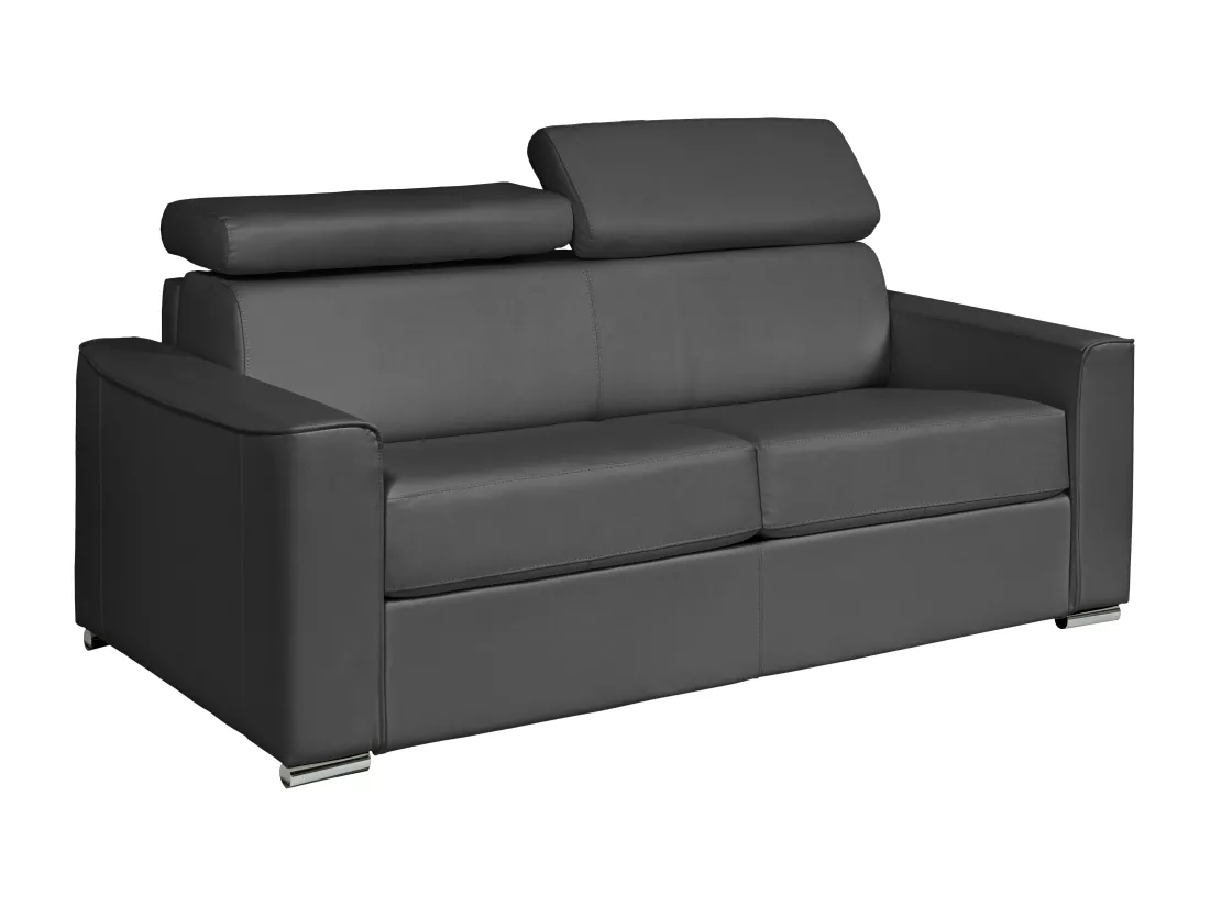 Canapé 3 places convertible express en cuir de buffle gris - Couchage 140 cm - Matelas 22 cm - VIZIR