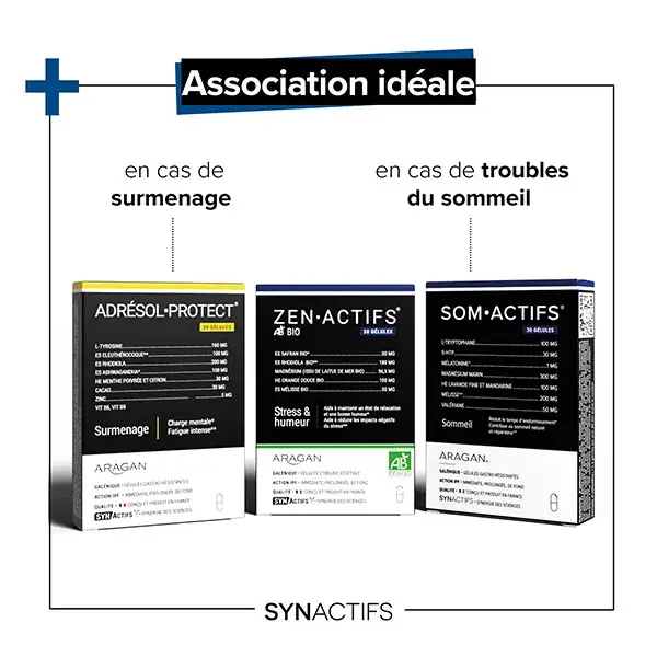 Aragan - Synactifs - Zenactifs® - Anti-Stress - Rhodiola, Erva-cidreira - 30 cápsulas