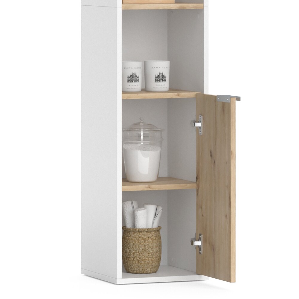 Vicco Hochschrank Henri 30 x 165 cm, Weiß, 2 Türen, Ablage, Badschrank, modern