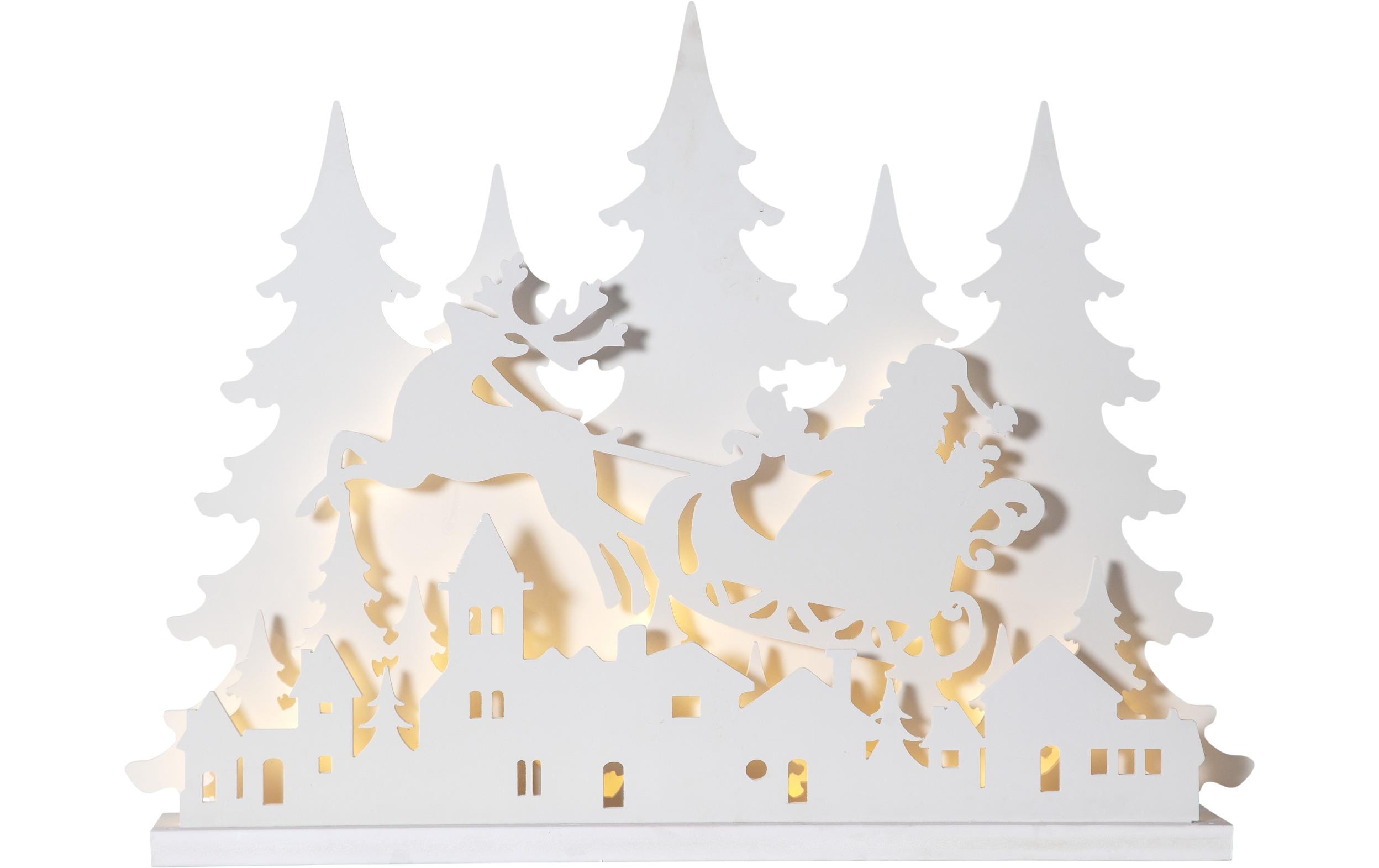 Tischdeko Grandy, 80 cm, Holz, Weiss<br>Beleuchtete Weihnachtssilhouette
