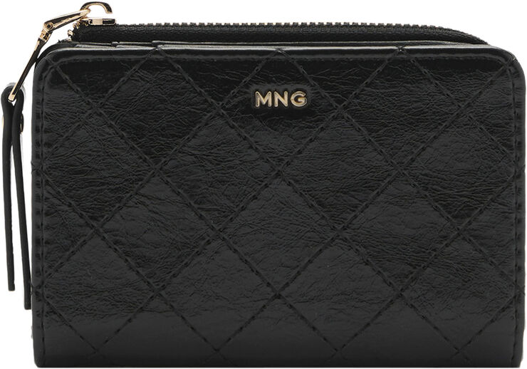 MANGO Wallet decorative stitching Black