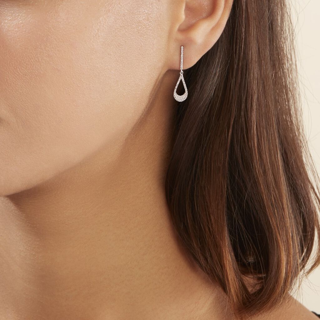 Boucles D'oreilles Pendantes Or Blanc Abilene Diamants