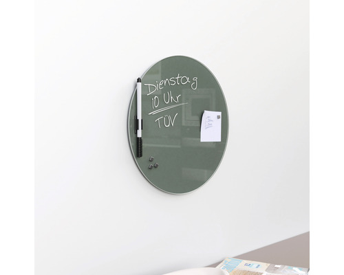 Glazen magneetbord, olijfgroen, Ø 30cm