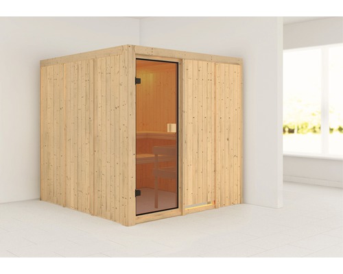 Karibu Oulu modulaire sauna zonder oven en dakkroon, met gebronsde volledig glazen deur