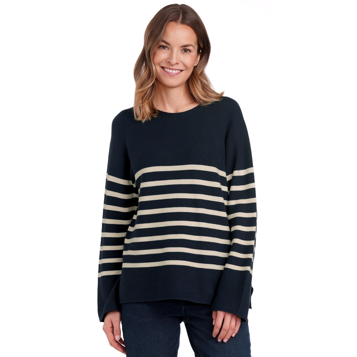 Gina Benotti Damen Feinstrickpullover mit Streifenmuster dunkelblau
