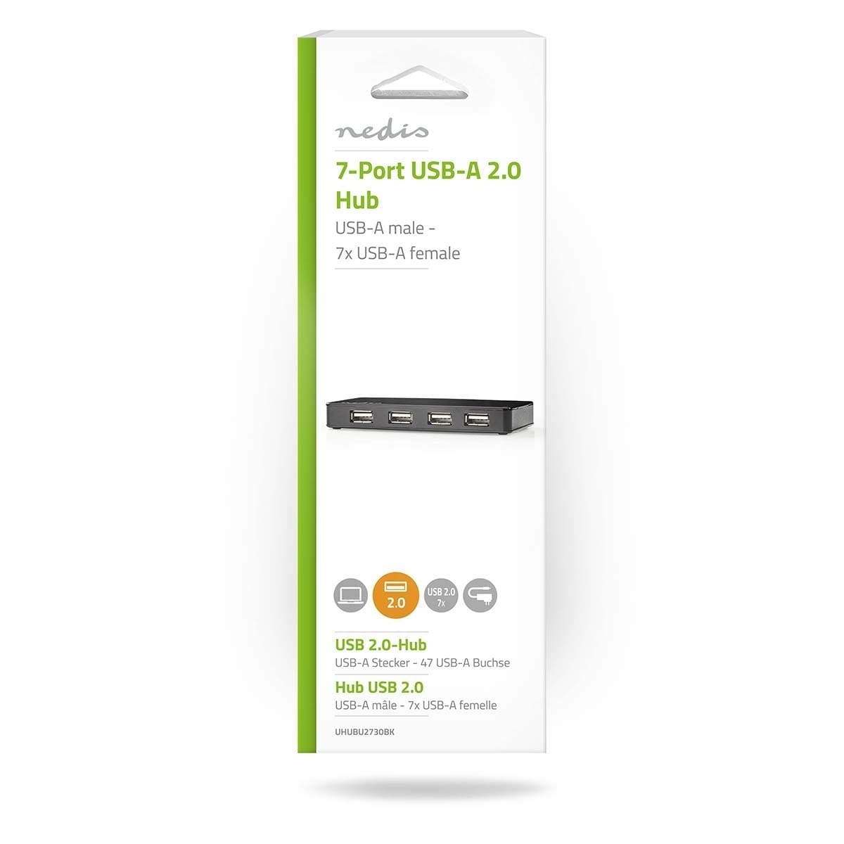 Nedis USB-hub | USB-A Han | USB-A Hun | 7 port(s) | USB 2.0 | Nettstrøm drevet / USB-Strøm | 7x USB